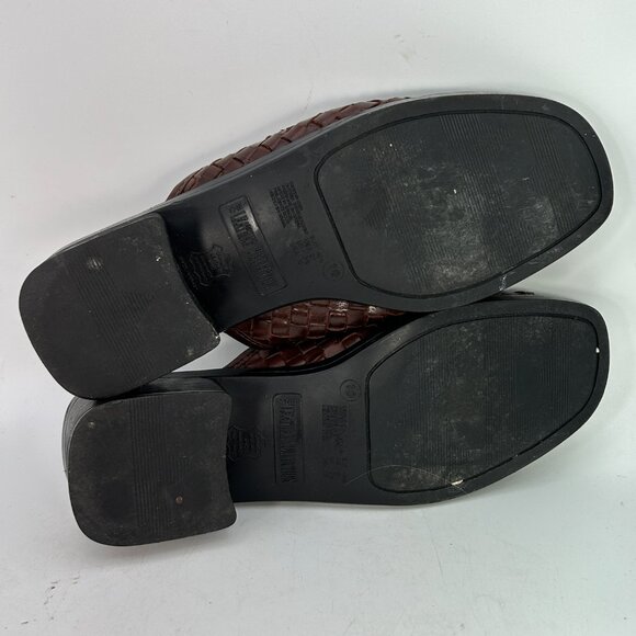 Leather Collection ladies Brown slides chunky 10 Woven Heel Sandal vtg y2k 90s - Picture 2 of 12